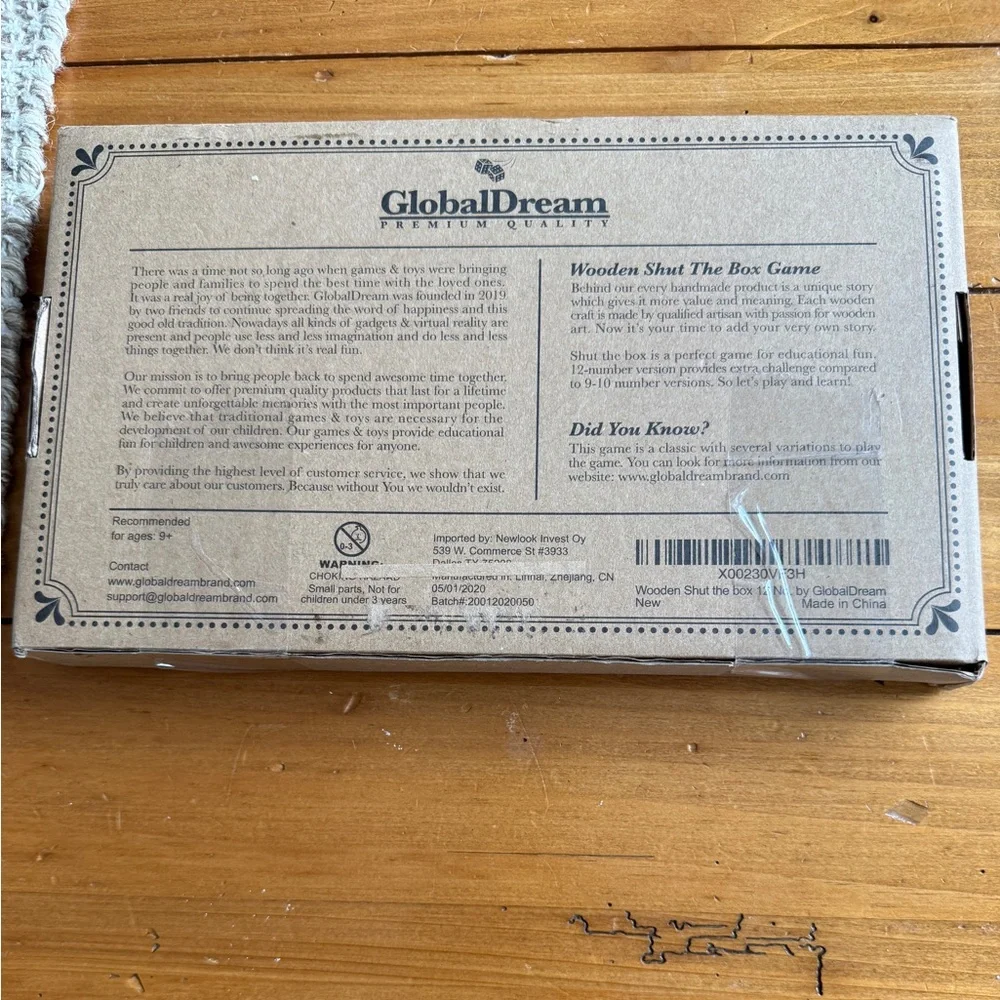 GlobalDream Natural Brown “Shut The Box” Dice Game, Wooden Board Table Math Game